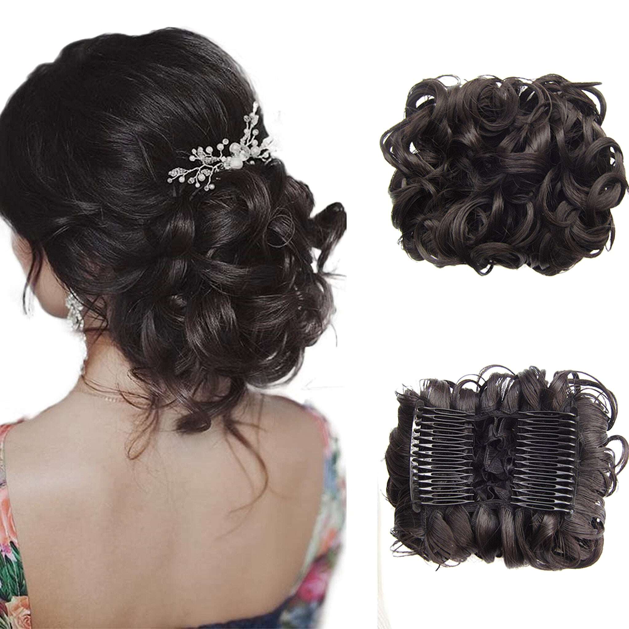 Extensão de coque de cabelo curto e encaracolado