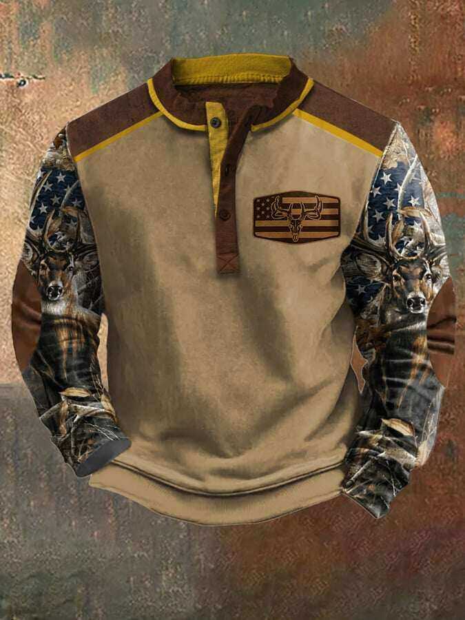 Męska bluza w stylu vintage z kontrastowym łosiem w stylu western