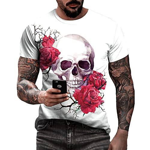 Camiseta masculina de caveira com estampa 3D criativa 3D camiseta de manga curta casual gola redonda novidade moda urbana camiseta