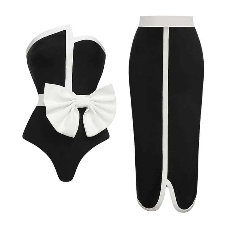 2025 New 3D Bow Decoration One Piece Swimsuit Set