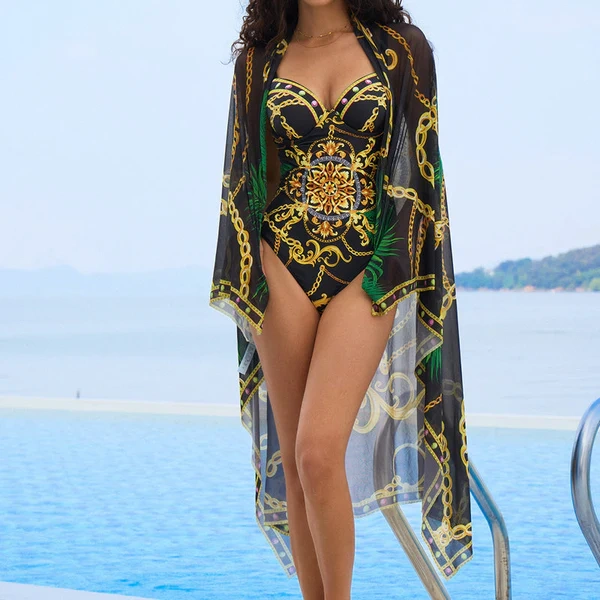【Buy One Get One Free】Women's One-Piece Swimsuit and Cover-Up Set