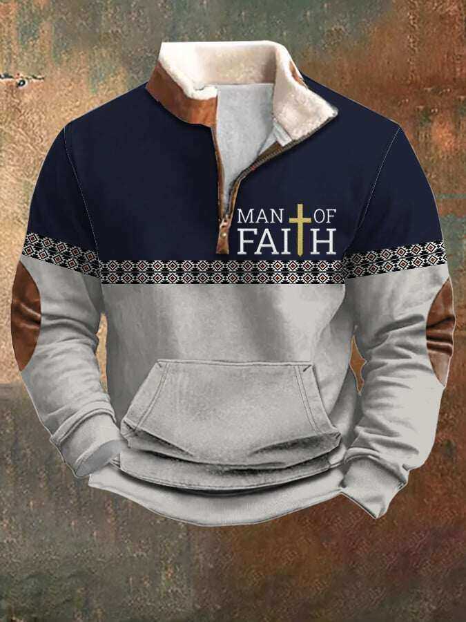 Męska bluza Faith Contrast Color Retro, zapinana na zamek, z długimi rękawami i futrzanym kołnierzem