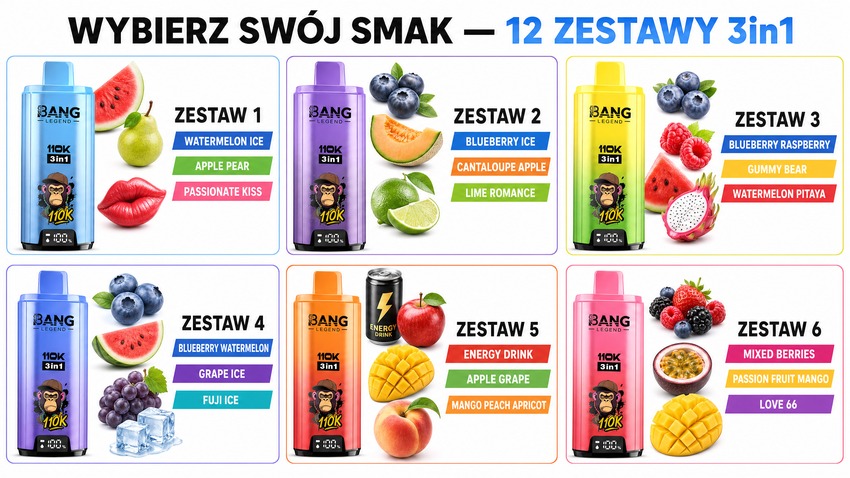 Bang Legend 110K zestawy smaków 1-6 – 3in1 owocowe kombinacje