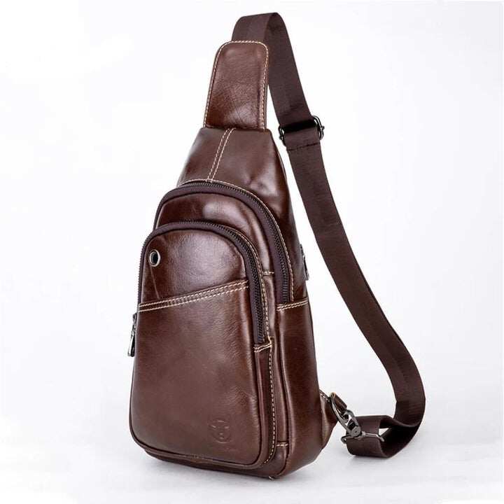 Męska torba na ramię z prawdziwej skóry Travel Sling Chest Bag