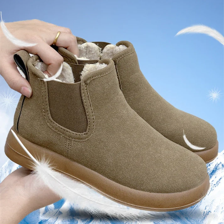 Botas femininas de neve quentes com forro de pelúcia e cano curto