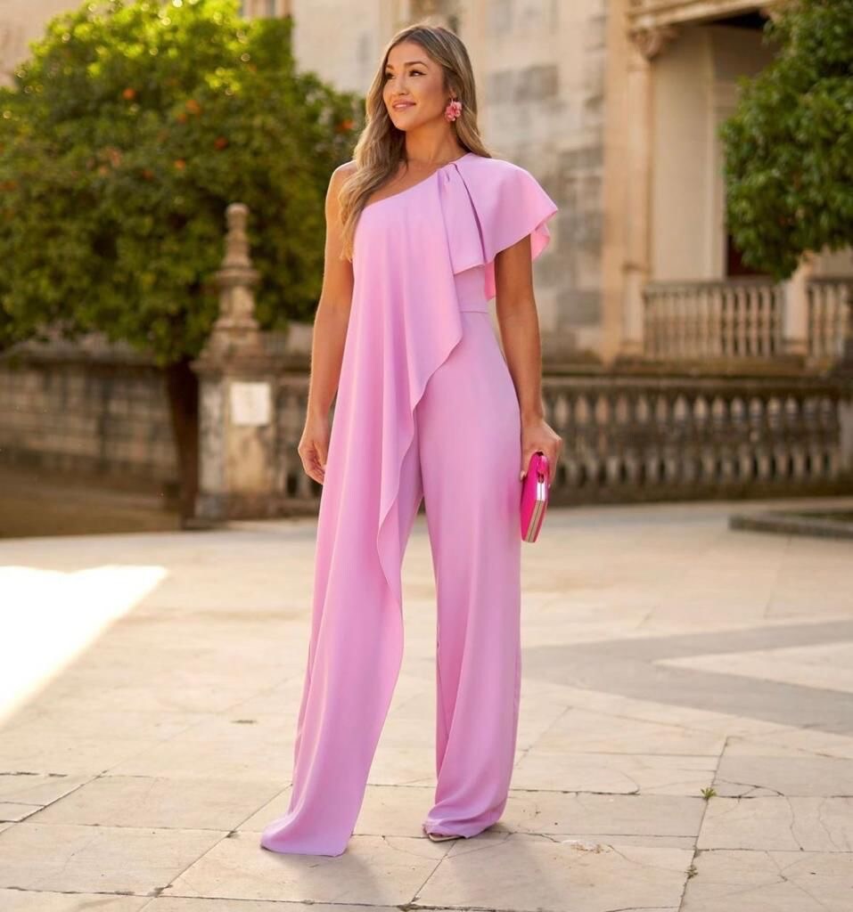 Macacão de ombro único de cor sólida da coleção de 2024