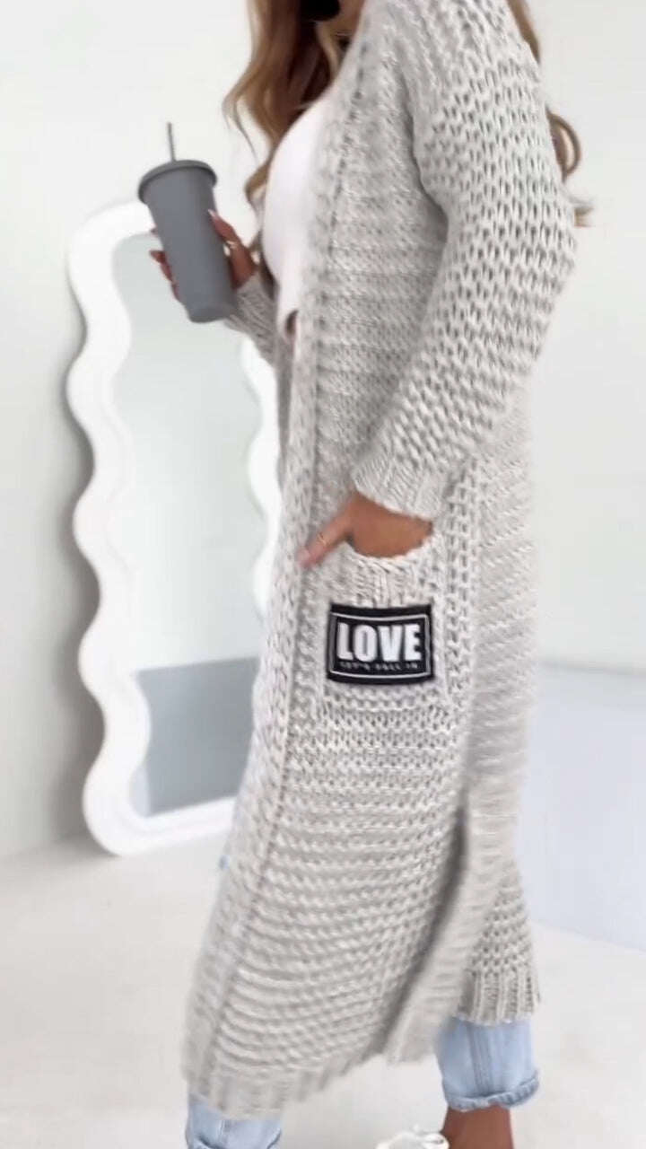 Cardigan longo casual de malha feminino