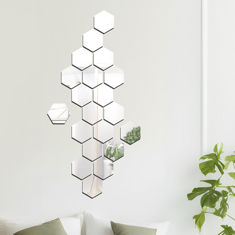Adesivos de parede espelhados acrílicos hexagonais tridimensionais DIY adesivos de parede autoadesivos decoração de casa adesivos de parede de fundo