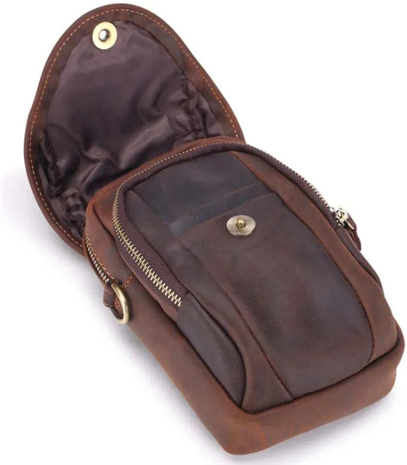 Bolsa de ombro pequena de couro com bolso, bolsa crossbody para celular, bolsa para dinheiro, carteira, bolsa de cintura, pochete para homens