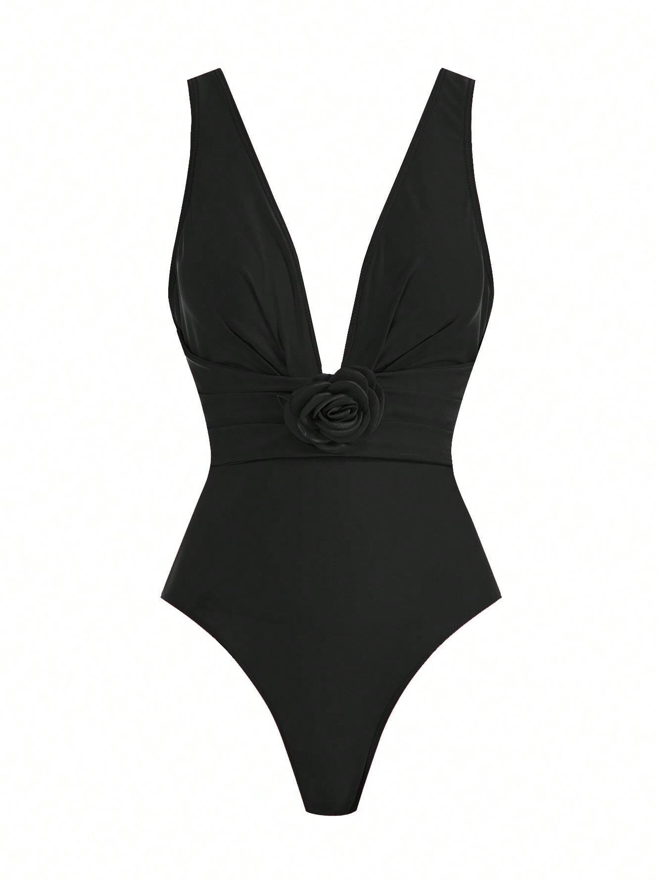 🎀 One-piece V-neck floral print beach swimsuit