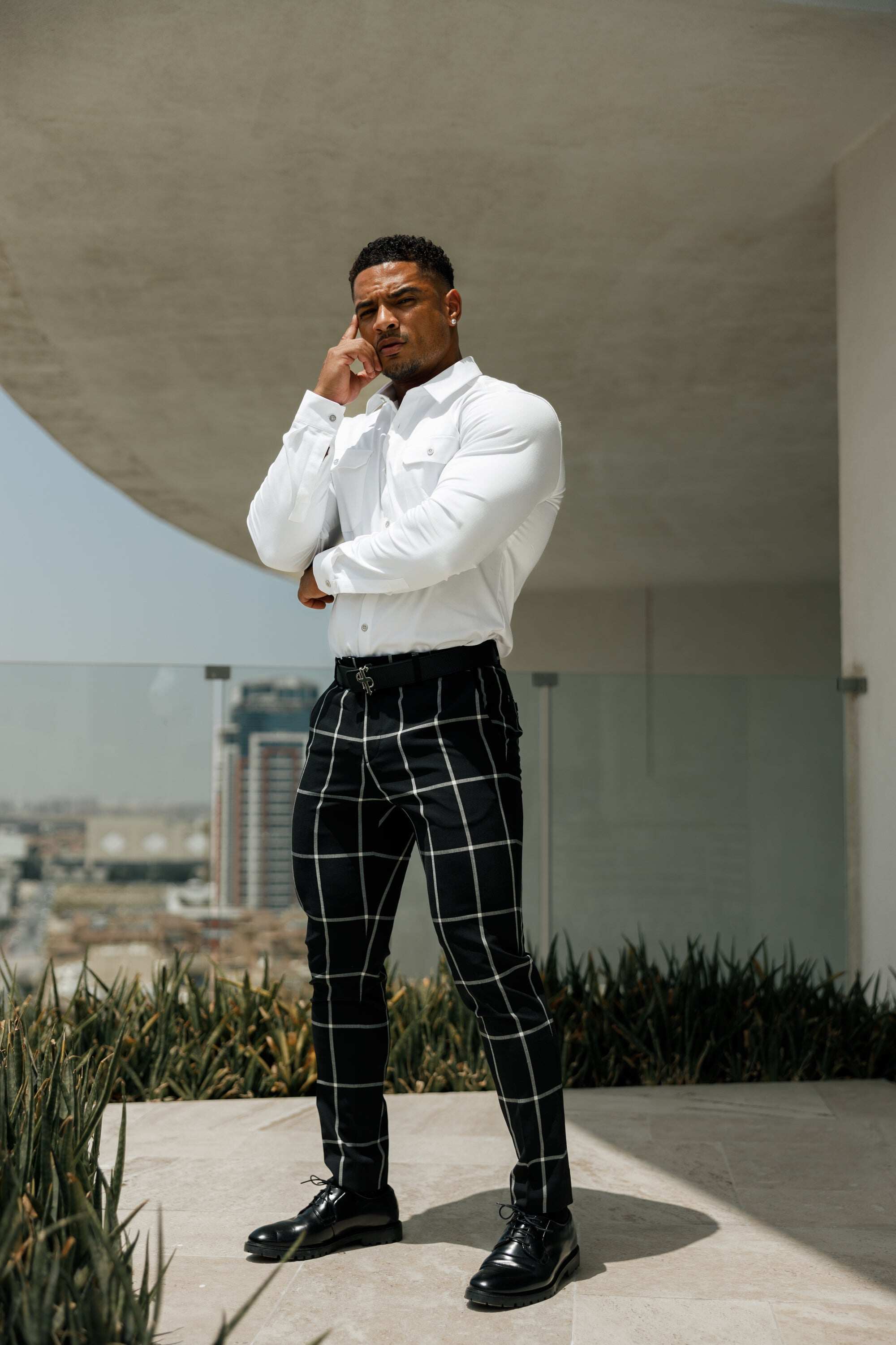 Father Sons Slim Formal Black and Ecru Large Check Stretch Trousers - FST015