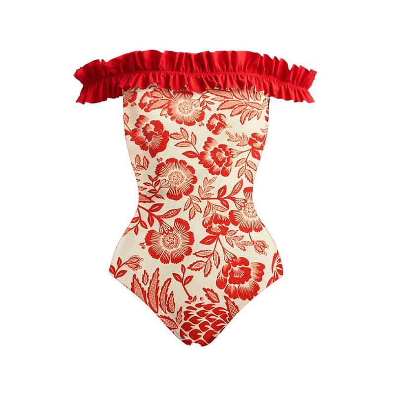 ✨ 2025 New 👙 Red floral print one piece Swimsuit Set