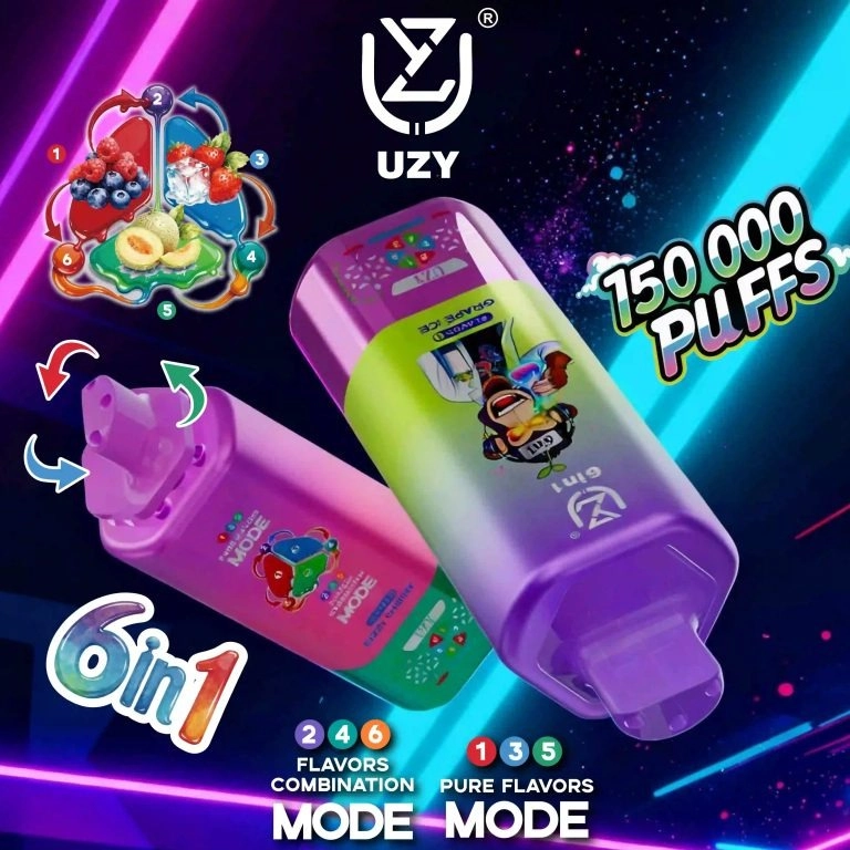 UZY 6-in-1 150,000 Puffs Disposable Vape – Quad Mesh Coil, Smart Screen, Crystal Design, Wholesale & Bulk Buy