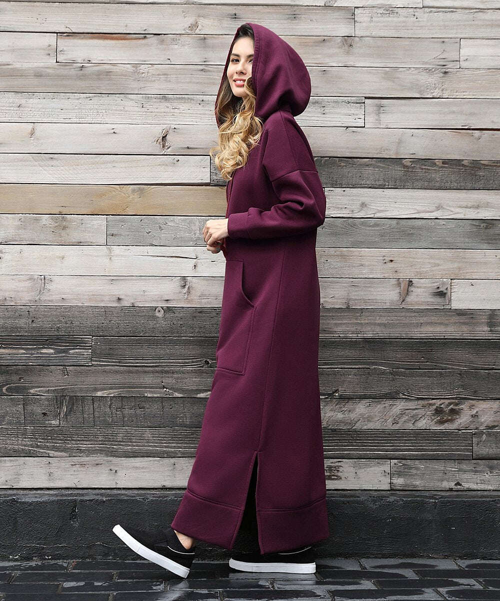 Outono e inverno, suéter grande de lã com capuz e bolsos grandes