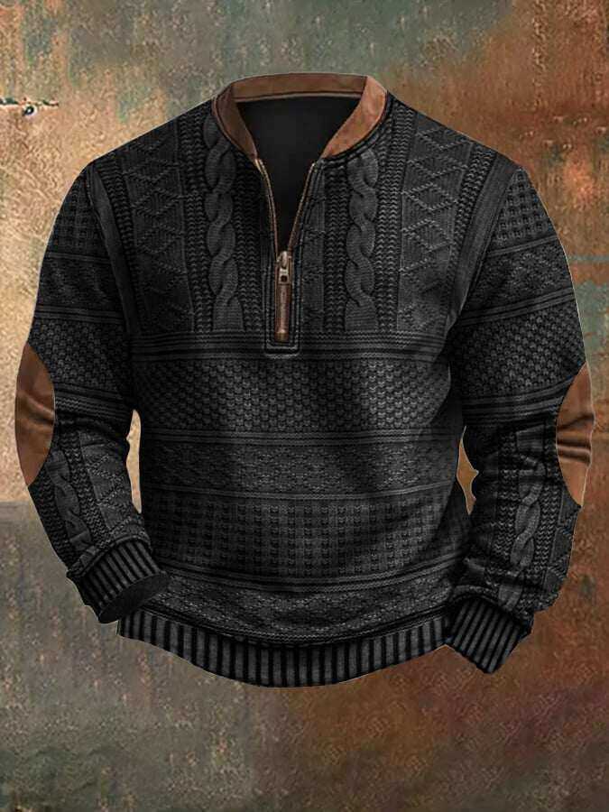 Męska bluza zapinana na zamek z dzianiną w stylu vintage