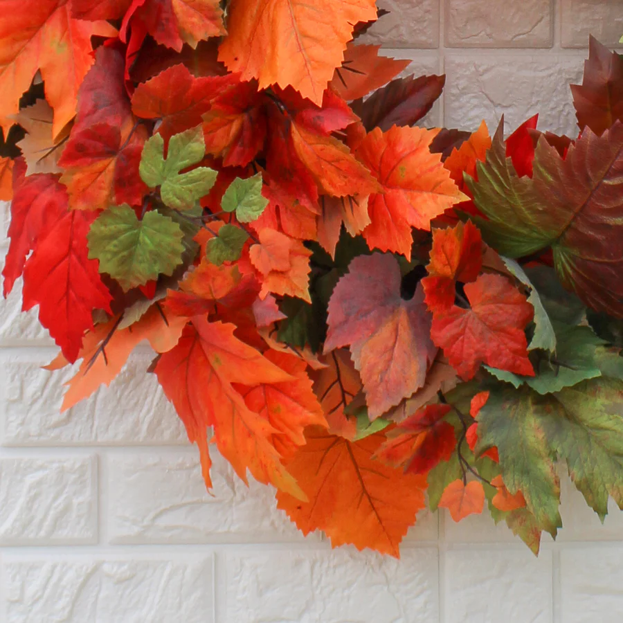 Oranžový a zelený 28” věnec na přední dveře s javorovým listem Ombre
