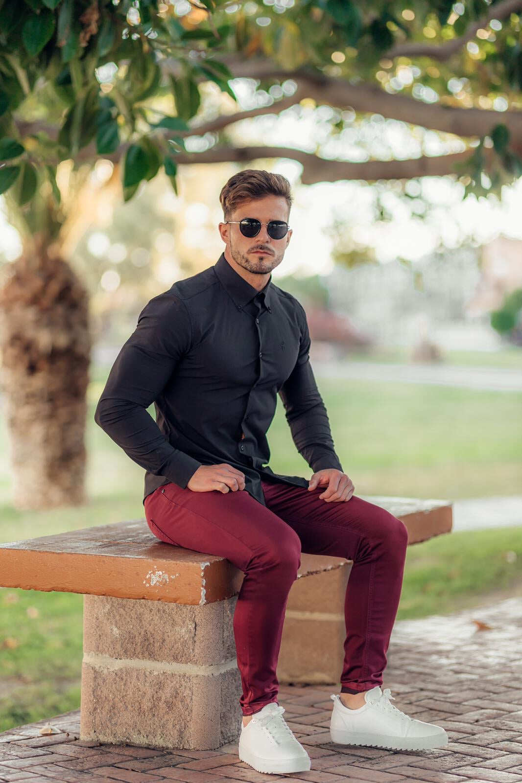 Slim Stretch Burgundy Sateen Trousers - FSH598