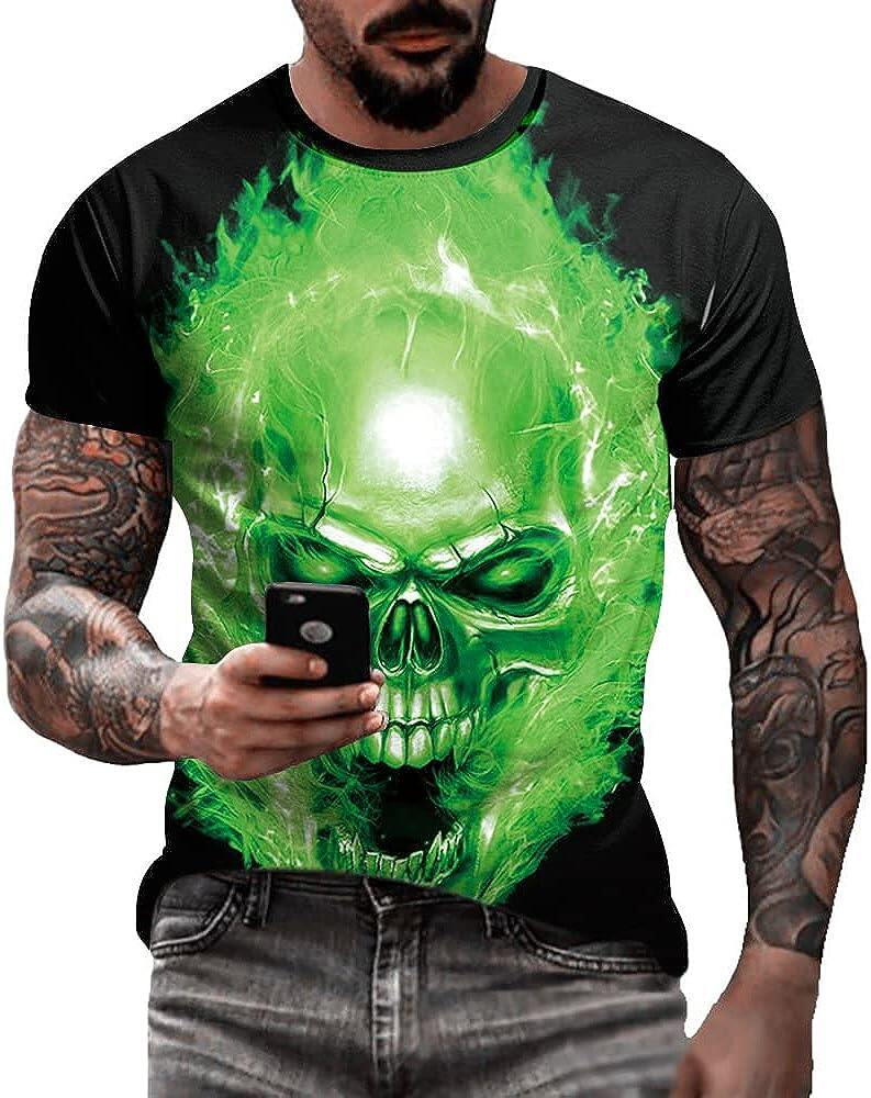 Men's 3D Print Skull T-Shirt 3D Creative Print Short Sleeve T-Shirt Casual Round Neck Novelty Street Fashion Tees Shirt