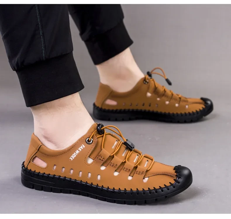 2023 nowe męskie skórzane buty wiosenne i letnie buty baotou hole trend fashion casual oddychające buty typu tide