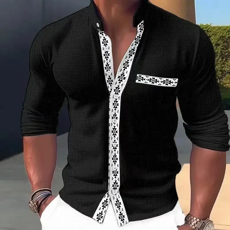 [S-3XL]🔥2024 Camisas de gola estampada moda primavera verão para homens