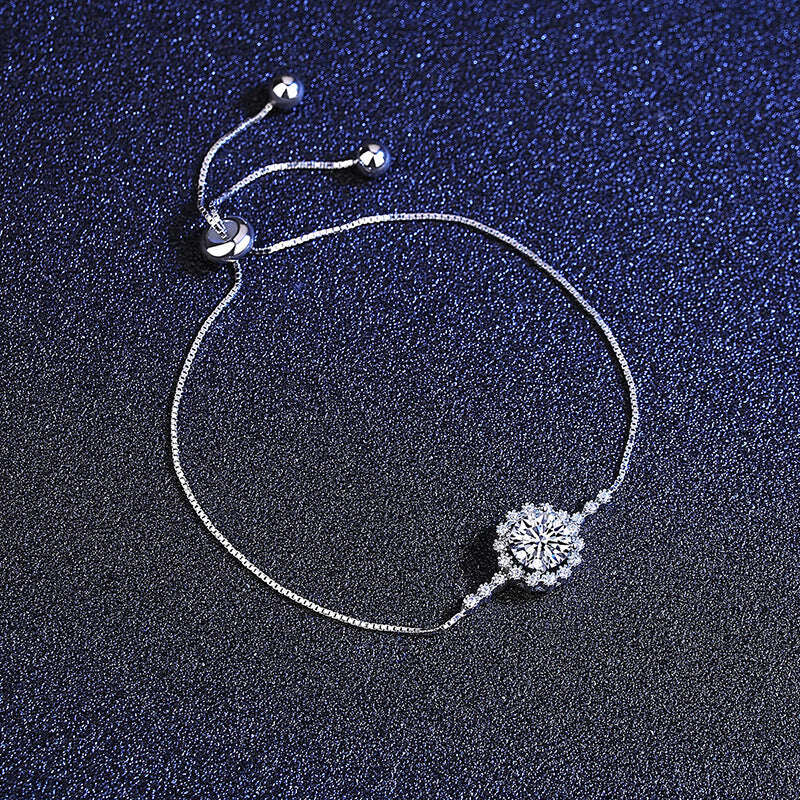 Pulseira elegante de prata esterlina com floco de neve e diamante Moissanite