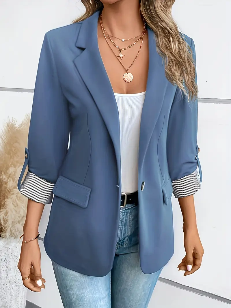 CASACO ELEGANTE – GOLA, BOTÕES, MANGAS COMPRIDAS, PERFEITO PARA O ESCRITÓRIO.