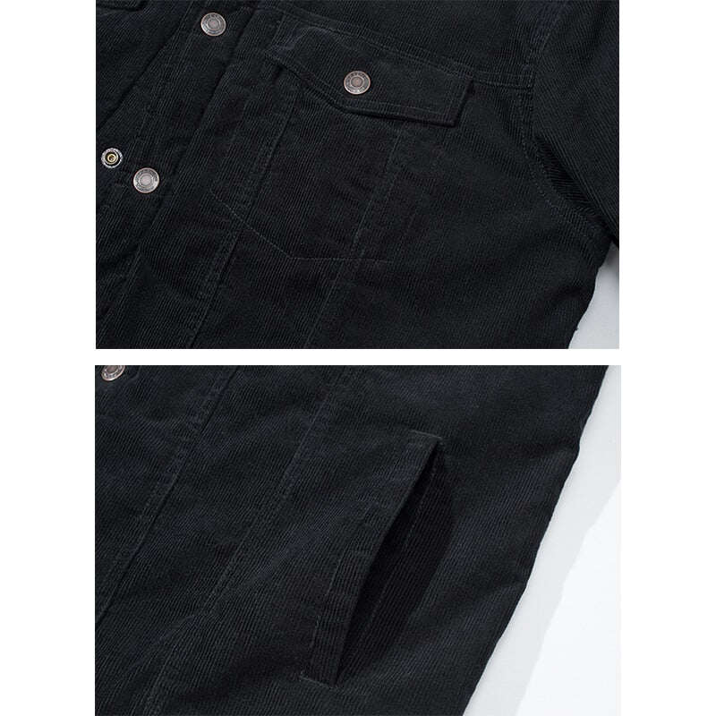 Jaqueta masculina de veludo cotelê jeans com forro de lã