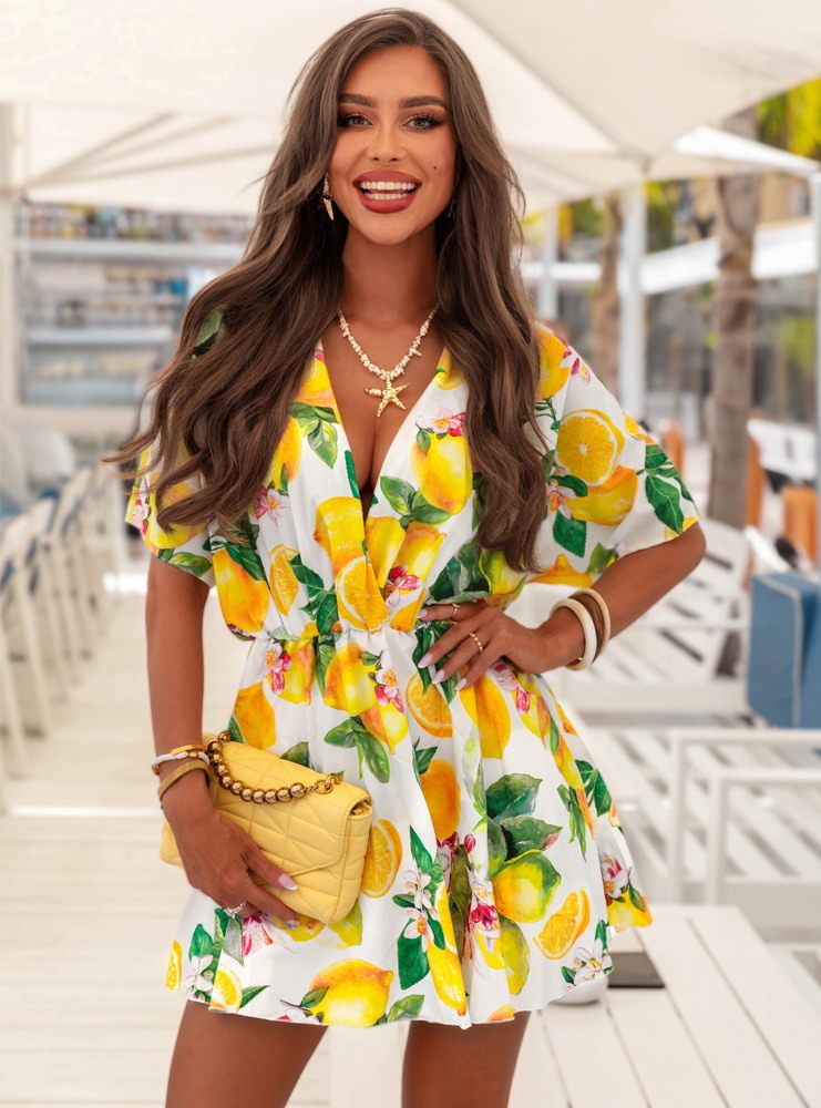 Patterned jumpsuit like a dress with a shift neckline by Bassa