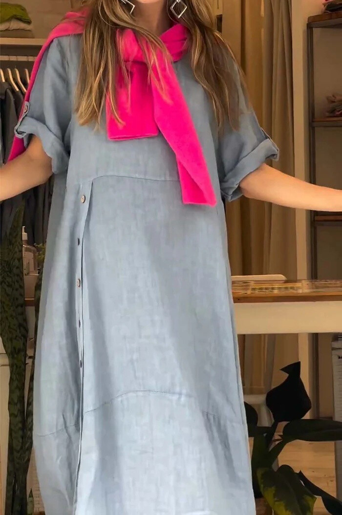 Vestido de linho de algodão casual solto de verão