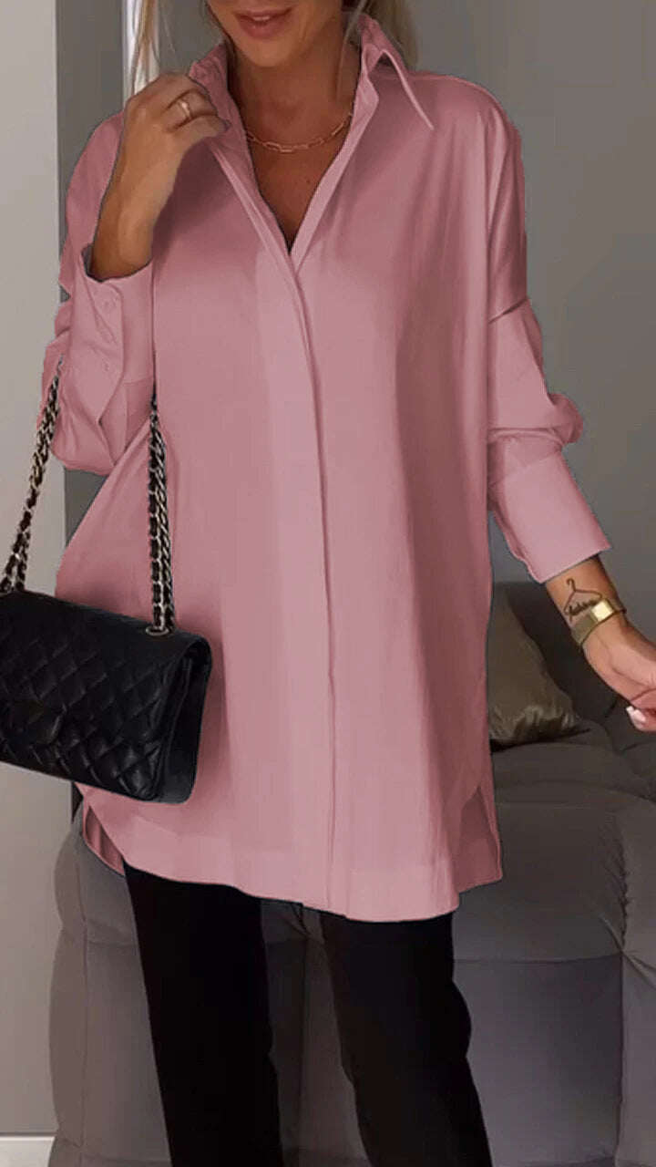 🎁Novidades em promoção de 2025✨Camisa de lapela com fenda