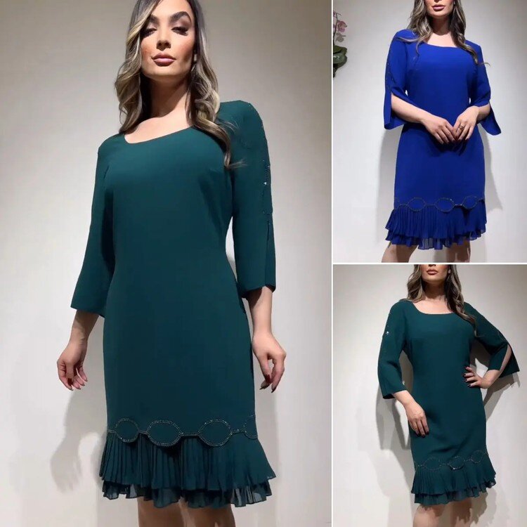 💖【S-5XL】Vestido novo 2024 com babados e renda estampada