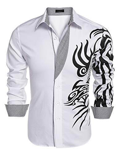 COOFANDY Men's Print Button Down Dress Shirt Fashion Long Sleeve Casual Shirts