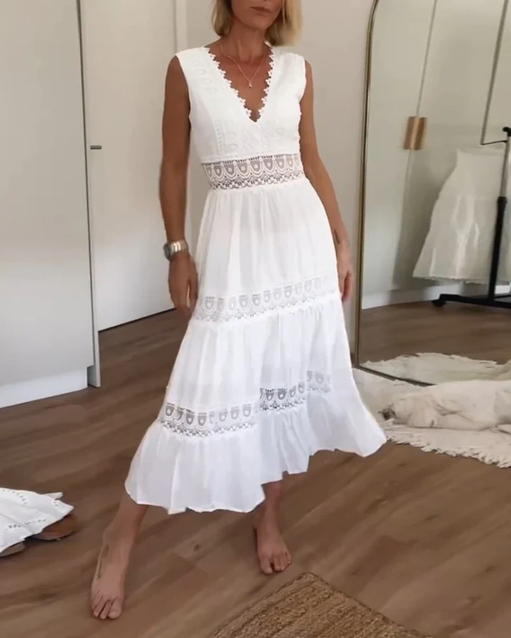 💖Vestido de renda com decote em V