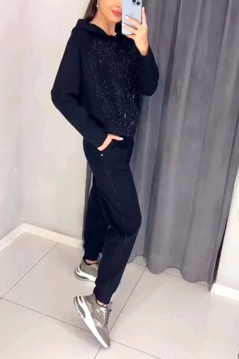 2024 Terno casual feminino com capuz