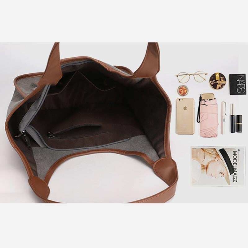 Bolsa de ombro retrô simples feminina, leve, espaçosa, bolsa de lona vintage