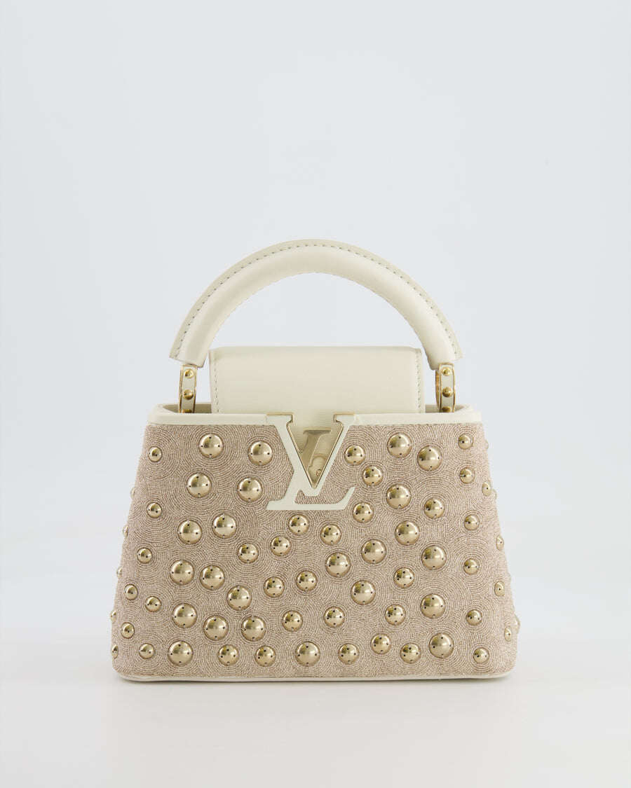 LOUIS VUITTON CAPUCINES SATIN MINI BAG IN WHITE COWHIDE LEATHER