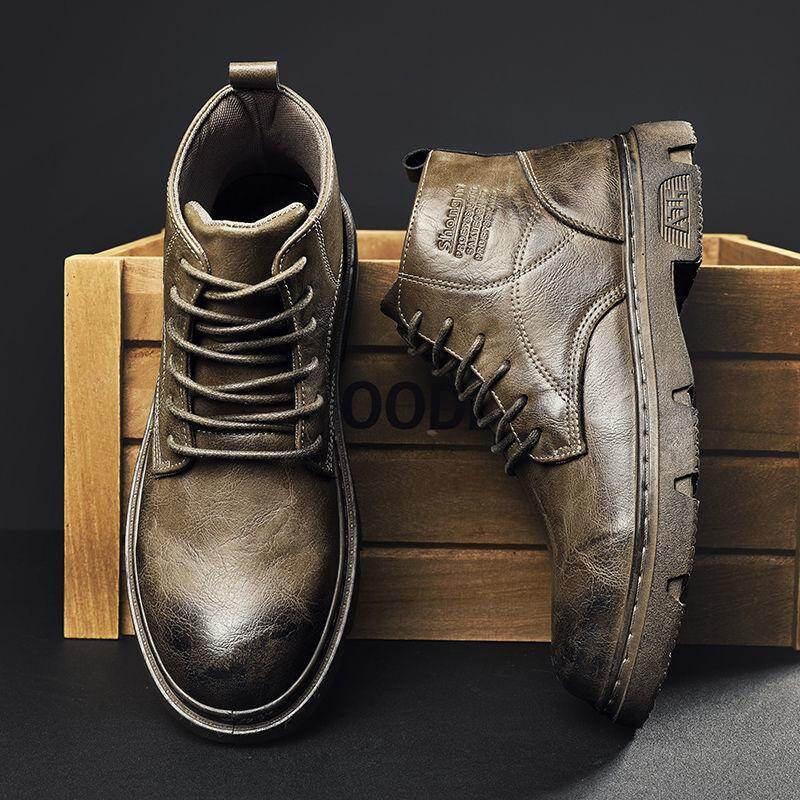 2022 Jesień Nowe Buty Martin Męskie Mid-Top Taktyczne Męskie Buty Retro Lokomotywa Skórzane Buty Brytyjskie Buty Z Okrągłym Noskiem