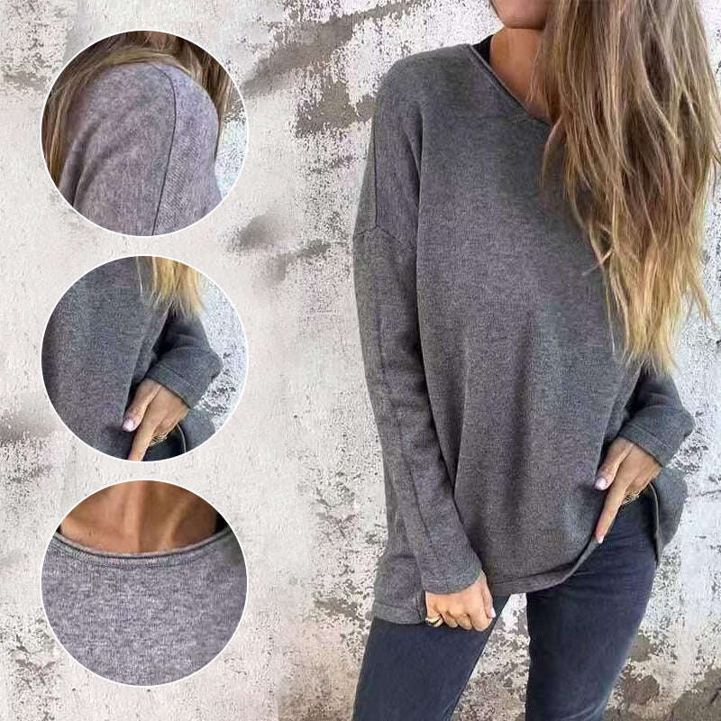 🌹Blusas femininas com decote redondo e mangas compridas