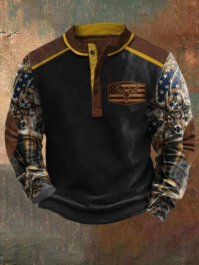 Męska bluza w stylu vintage z kontrastowym łosiem w stylu western
