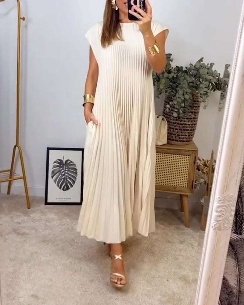 🔥49% de desconto de verão✨Vestido feminino plissado de cor sólida