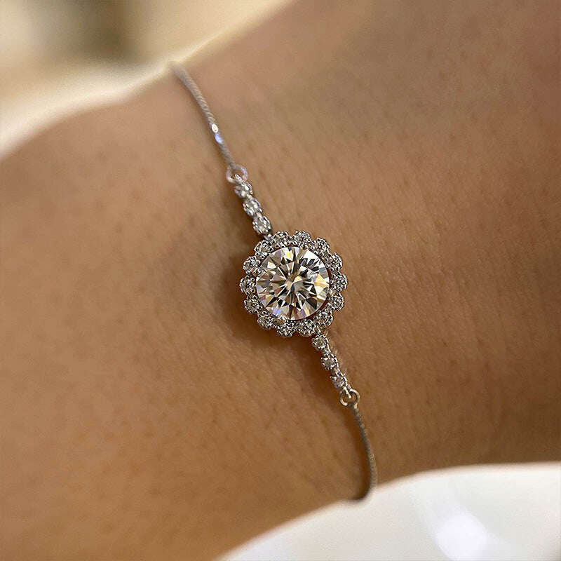 Pulseira elegante de prata esterlina com floco de neve e diamante Moissanite