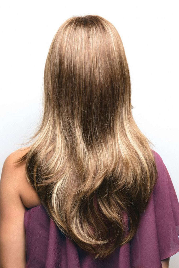 Highlighted side-parted long straight hair