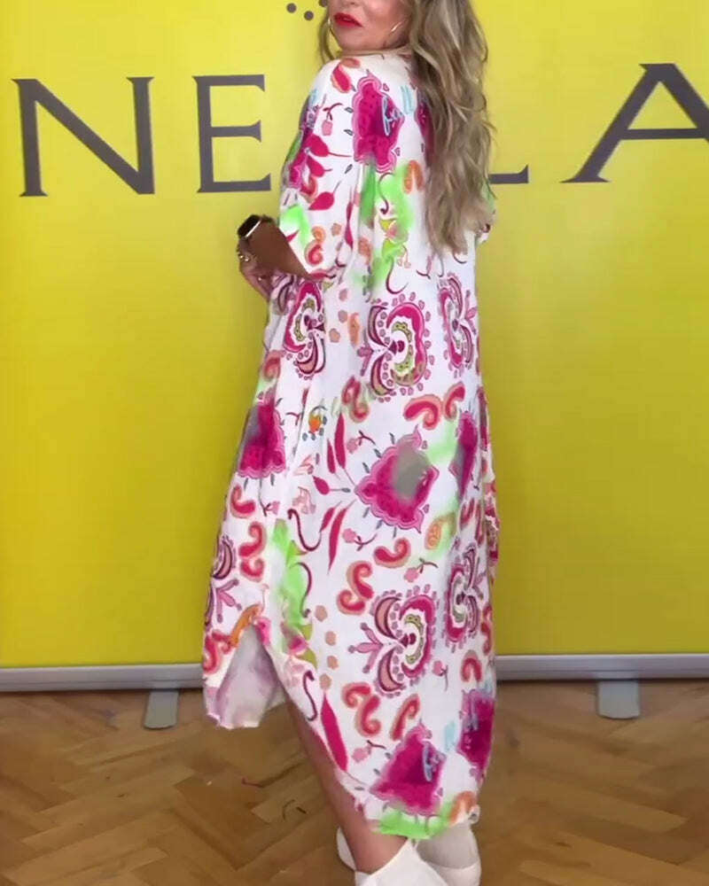 Vestido solto estampado com lapela casual