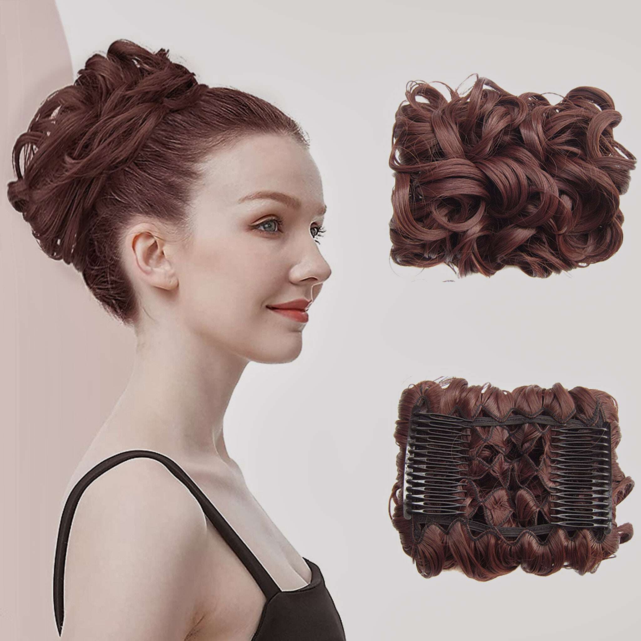 Extensão de coque de cabelo curto e encaracolado