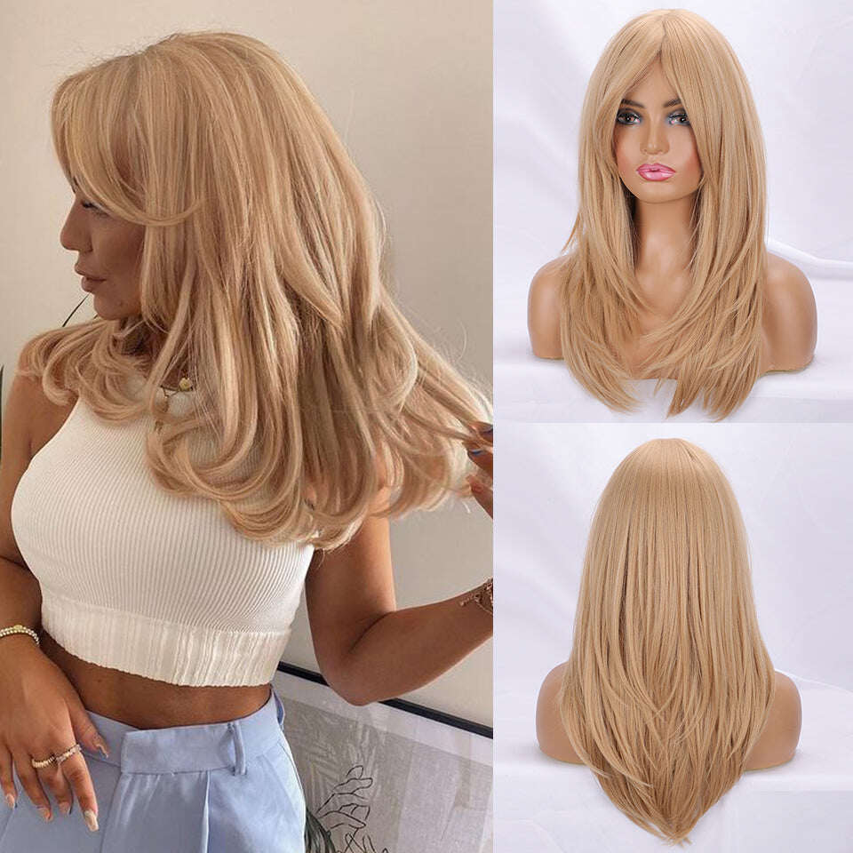 Ins Hot Ombre Blonde Wig with Bangs Long Curly Wig