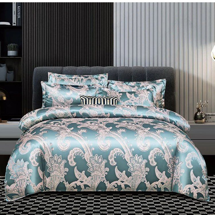 Conjunto de cama de luxo europeu em jacquard de cetim de 4 peças