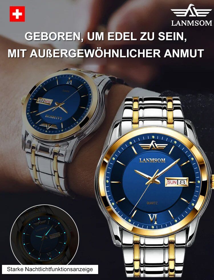 LANMSOM ултра тънък швейцарски часовник с календар за мъже