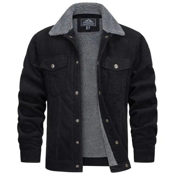 Jaqueta masculina de veludo cotelê jeans com forro de lã