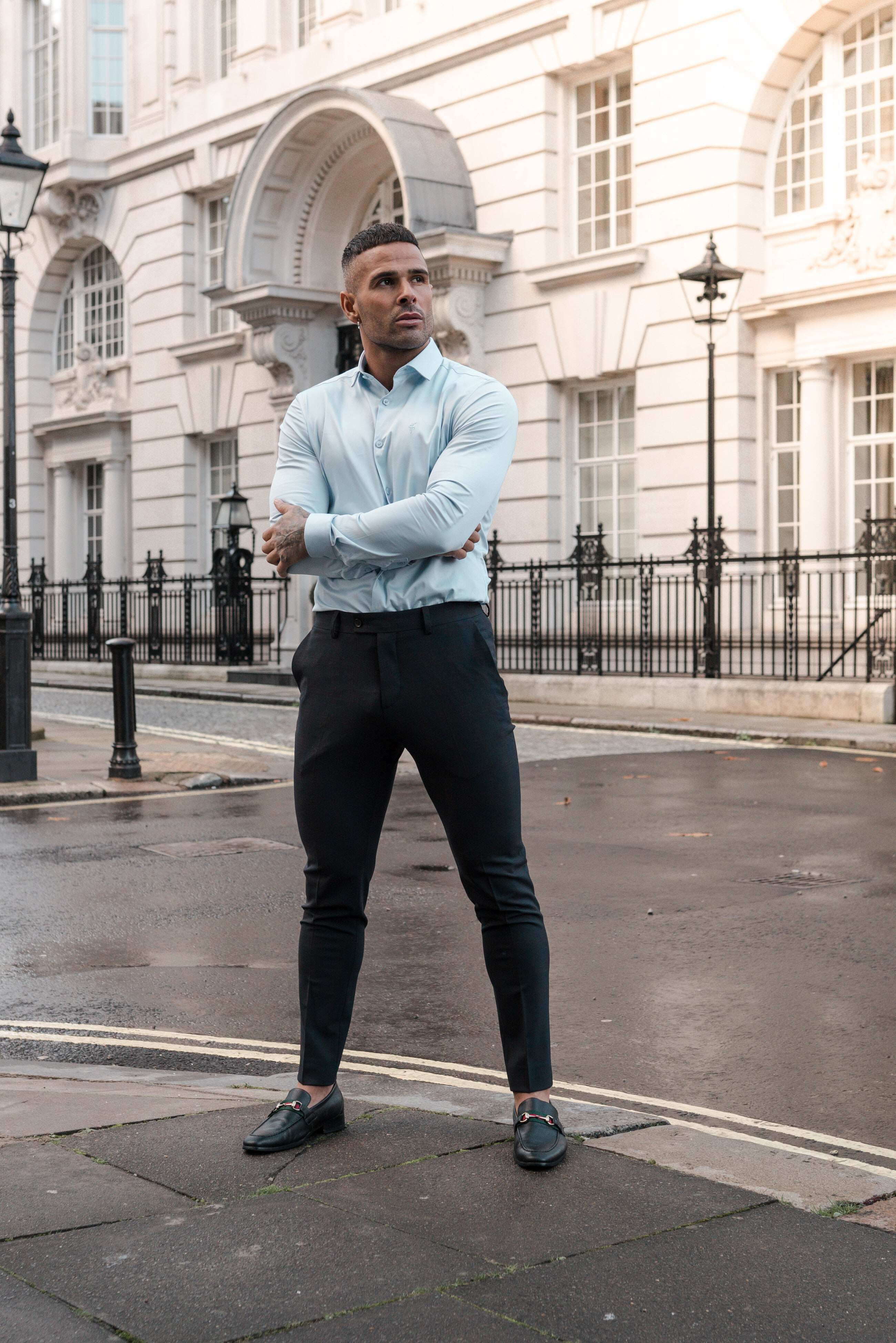 Slim Formal Navy / Tan Stretch Trousers - FST004