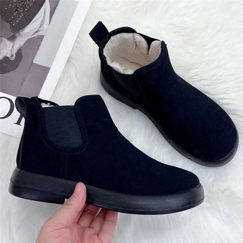 Botas femininas de neve quentes com forro de pelúcia e cano curto